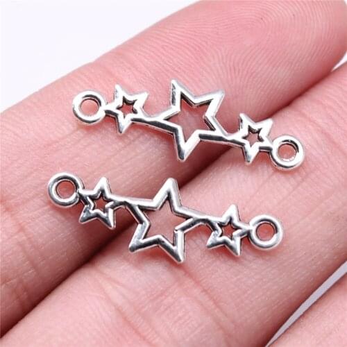 WYSIWYG 40pcs Charms 25x9mm Stars Connector Charms For Jewelry Making DIY Jewelry Findings Antique Silver Color Alloy Charms