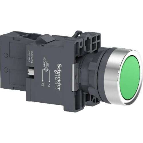 XA2EW33M1 Flat head with light button - green - 220V AC-1NO