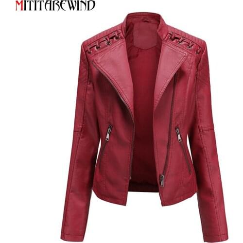 2021 New Design PU Leather Jacket Women Large Size S-XXXL Motorcycle Jacket Female Short Slim Fit Faux Leather Coat Femme