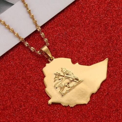 Ethiopian Gold Color Lion Pendant & Necklace for Women Lion of Judah Jewelry Charms Ethnic African Gifts