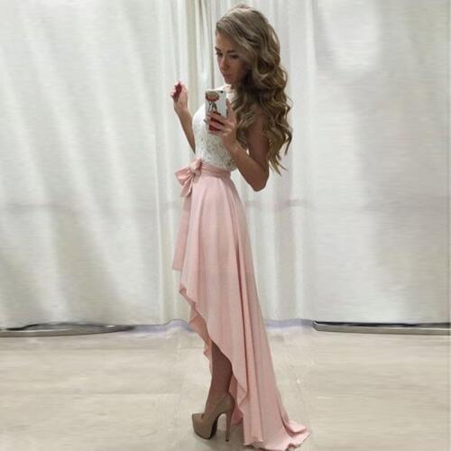 Pink Chiffon High Low Skirt Ribbons Waist Floor Length Asymmetrical Skirt Summer Style Skirts Women Custom Made High Quarlity