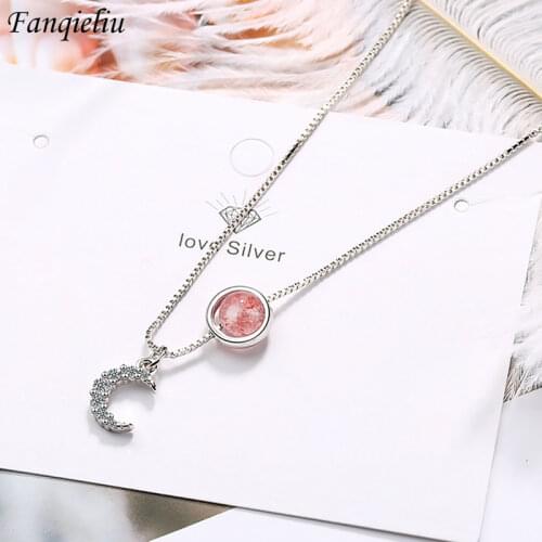 Fanqieliu Real 925 Sterling Silver Jewelry Woman Rhinestone Bead Crystal C Pendant Necklace For Women Chains Necklaces FQL20026
