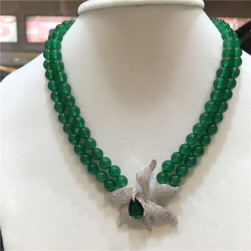 Womens fashion natural 2rows green stone micro inlay zircon clasp necklace fashion jewelry
