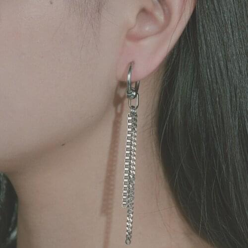 Acheerup Stainless Steel Drop Earrings For Women Hip Hop Silver Color Box Cuban Chain Hoop Earrings Jewelry Gifts Freeshipping