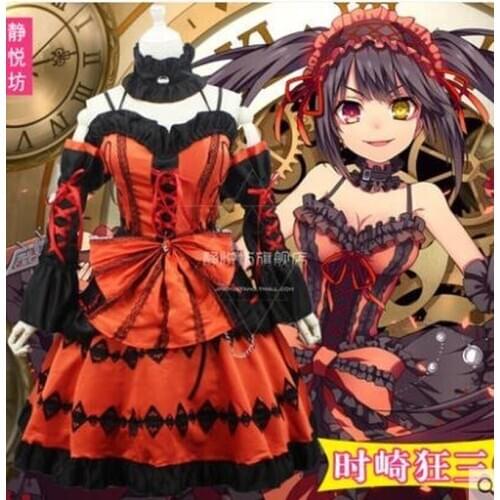 Anime DATE A LIVE Nightmare Tokisaki Kurumi Uniform Cosplay Costumest Party Fancy Lolita Princess Dress+necklace+sleeve+headwear
