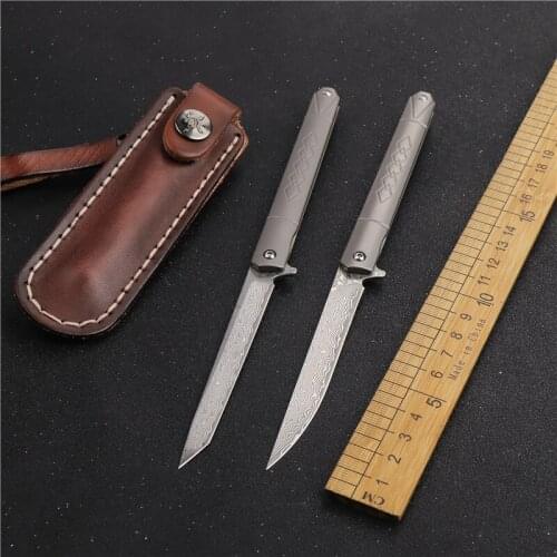 Damascus folding knife outdoor camping portable sharp hunting knife titanium alloy handle EDC tactical self defense tool