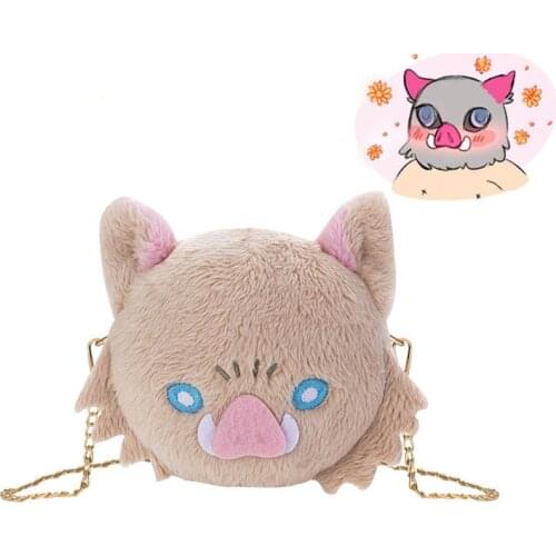 Demon Slayer Kimetsu no Yaiba Inosuke Cosplay Bag Kawaii Travel Backpack Zipper Plush Shoulder Bags Crossbody Bag