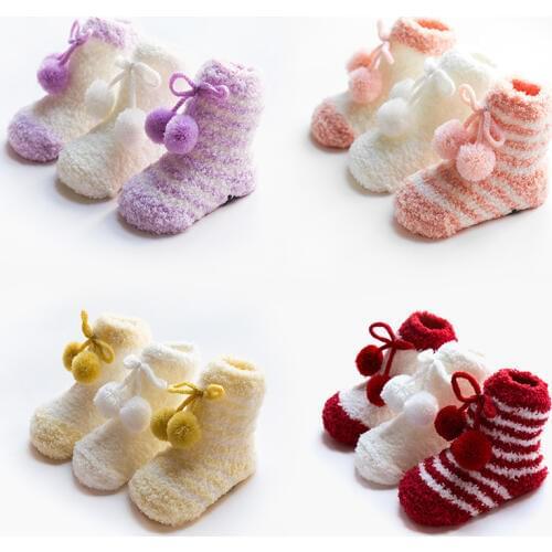 Newborns Baby Non-slip Coral Fleece Cute 0-3 Year Socks Thicken Soft Warm Terry Socks For Toddler Kids Infant Boys Girls Socks