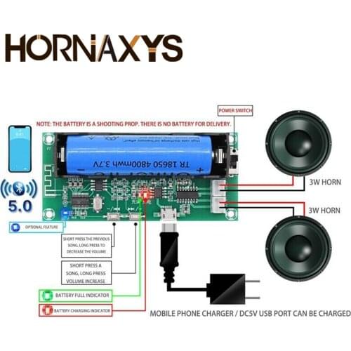 XH-A153 Lithium Battery Bluetooth 5.0 Dual-channel 2 Ch Channel Stereo Low Power Amplifier Board 3W+3W DC 5V PAM8403 Chip
