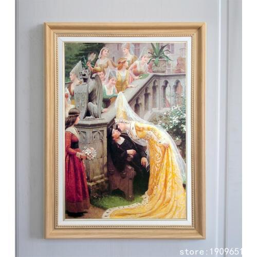 Cotton no frame classical court figure queen kiss canvas printings oil painting printed on cotton wall art decoration picture