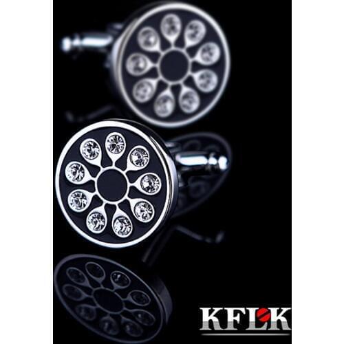 KFLK Jewelry French shirt cufflink for mens Brand Crystal Cuff links Luxury Wedding Button Black Gift High Quality guests