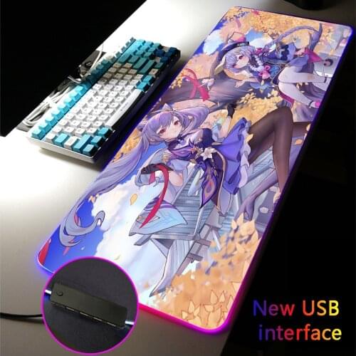 Genshin Impact XXL RGB Mouse Pad USB Hub Anime Cute Girl MousePad Four USB Docking Dock Typec Interface Multi-interface Desk Mat