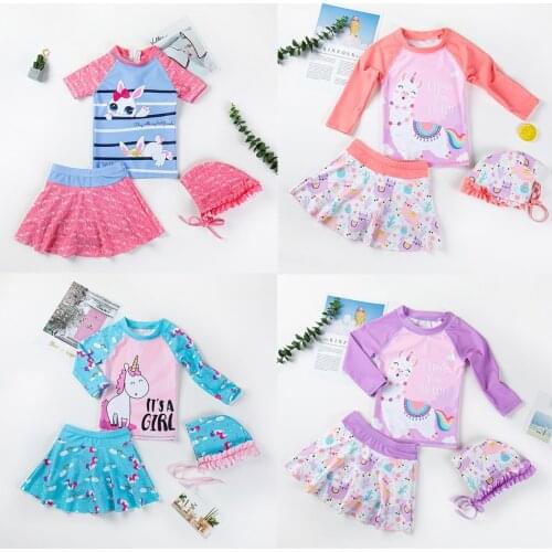 Swimsuit Girl UV Protection Long Sleeve Unicorn Children Swimming Suit Girls Swimwear Bathing Clothes Baby Pool Beach Wear JYF