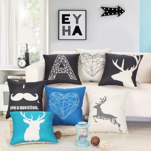 Square Geometric Animal Abstract Pattern Cushion Cover Linen Cotton Throw Pillow Case For Bedroom Sofa Decoration 45*45cm
