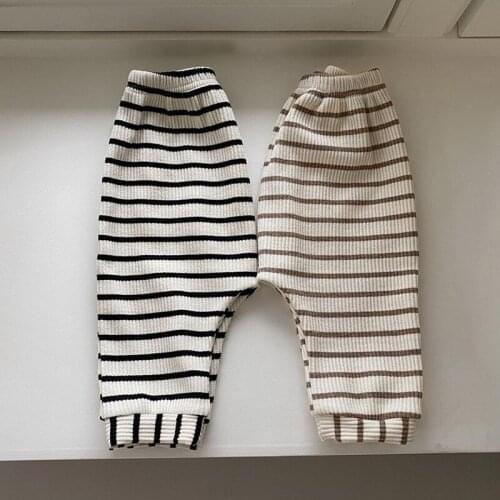 2021 Autumn New Baby Casual Striped Pants Boys Big Pp Pants Cotton Elasticity Girls Leggings Children Trousers