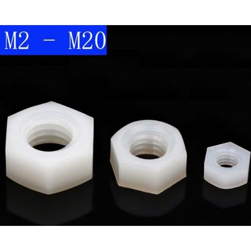 M2 M2.5 M3 M4 M5 M6 M8 M10 M12 M14 M16 M18 M20 Metric Black Nylon Hex Nuts DIN 934 Metric Sizes For Bolts Screws Hexagon