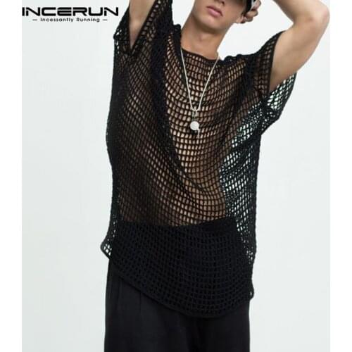INCERUN Men Mesh T Shirts Short Sleeve Round Neck T-Shirts Fashion See Through Tops Male Punk Style Camiseta Streetwear S-5XL 7