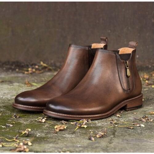 Men Martins Boots Luxury Geniune Leather Slip-on Ankle Boots Handmade Fashion Men Booties High Quality Zipper Chelsea Boots