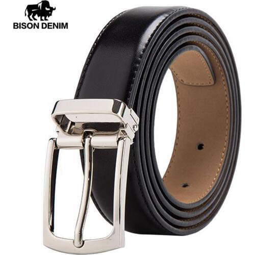 BISON DENIM Cow Genuine Leather Belt for Men Fashion Classic Vintage Pin Buckle Male Belt Business Luxury Strap W71123-3B