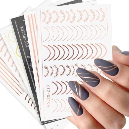 French Line Nail Art Stickers Decals 3D Stickers for Nails Curve Strip Gold Silver Line White Star Clouds Witch Gothic Stickers