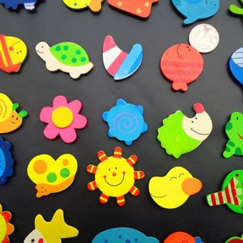 Fridge Stickers Wooden Cartoon Fridge Magnet Animal Cartoon Colorful Kids Toys Child Educational Toys Gifts 12pcs/lot