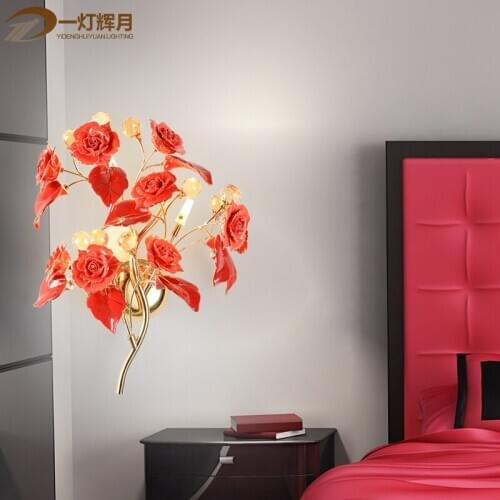 French pastoral bedroom ceramic crystal wall lamp modern minimalist luxury living room TV background aisle wall lamp