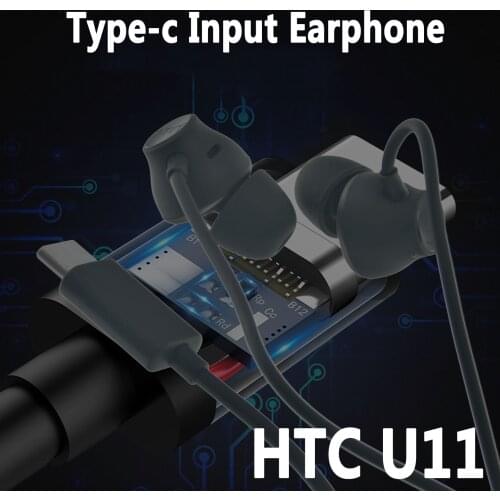USB Type-C Interface Usonic Denoise Earphones headset With Mic For HTC U11 Black