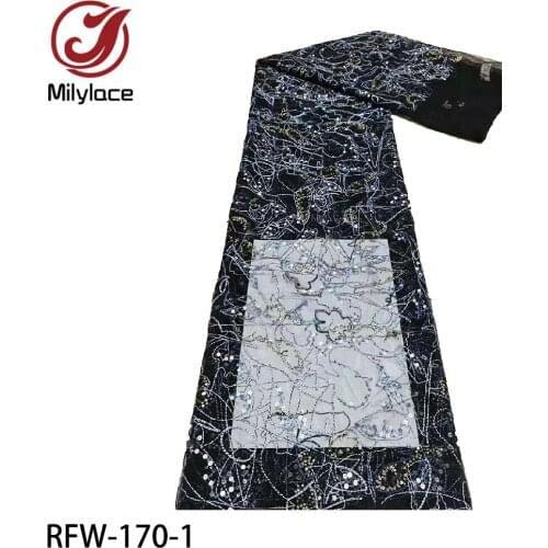 New French Tulle Lace African Sequins Lace Fabric High Quality Sequins Lace Fabric Nigerian Material for Wedding RFW-170