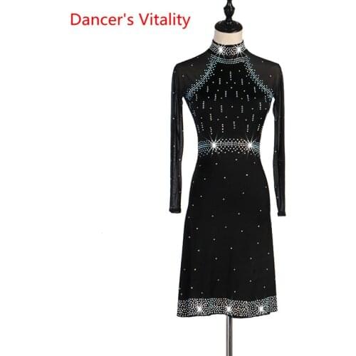 New Latin Dance Shiny Black Latin Dress Elegant Women Rumba / Tango Performance Latin Dance Shorts Dress