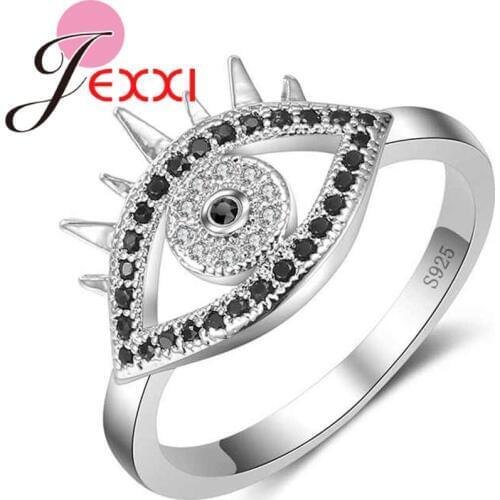 New Arrival Unique Hollow Eye Shpare Ring Micro Inlay Black White Crystal 925 Sterling Silver--Jewelry for Women Girls
