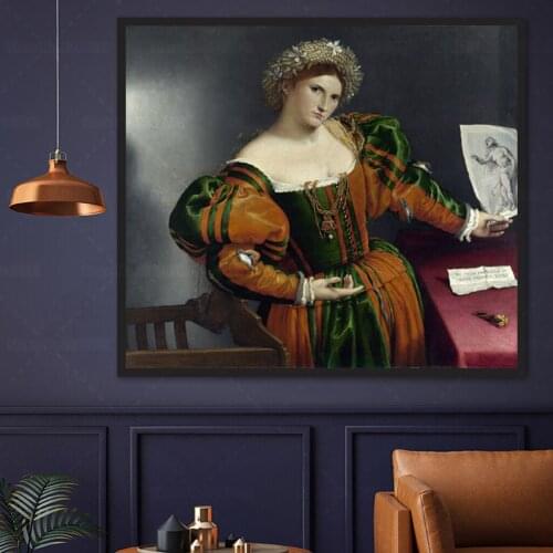 Portrait of A Woman Inspired By Lucretia Canvas Painting Famous Art By Lorenzo Lotto Standing Figure Violets Poster Wall Decor