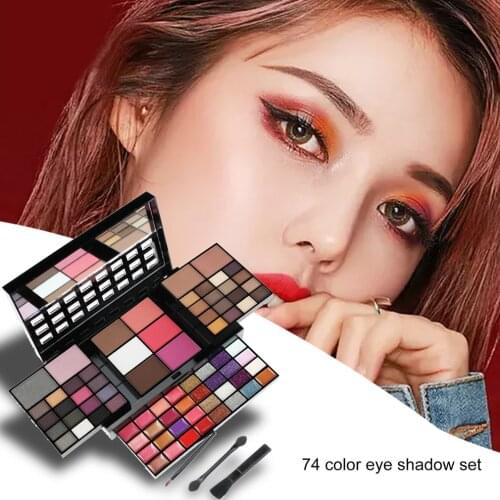 Pro Makeup 74 Color Eye Shadow Palette 3 Layer Concealer Lipstick Powder Blush Cosmetics Set Matte with Brush Eye Showdow Palet
