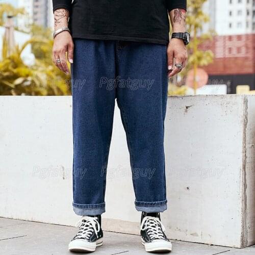 Simple Loose Mens Jeans Nine-point Casual Harlan Pants For 140kg Fat Man Size 28-48 Vêtements De Grande Taille Pour Hommes