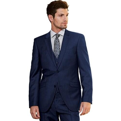 Custom Made Blue Two Buttons Men Suits 3 Pieces Wedding Suits Groom Tuxedos Formal Men Suits (Jacket+Pants+Vest)