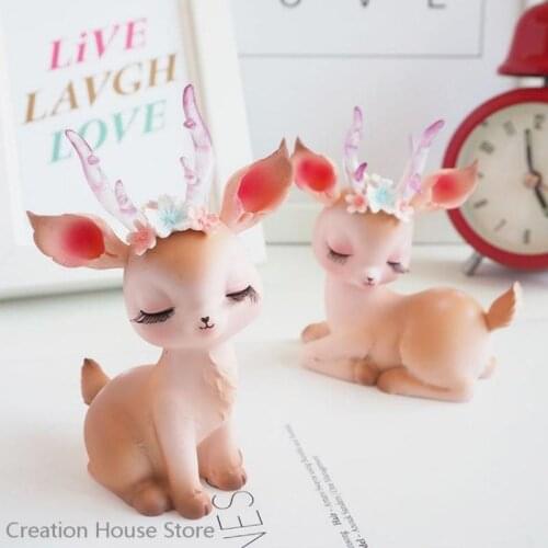 Mini Animal Fawn Model Resin Figurines Cartoon Deer Toy Kawaii Wedding Decorative Accessories Party Desktop Household Decoration