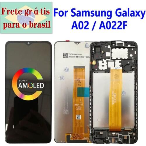 Super AMOLED For Samsung Galaxy A02 Display With Frame A022F SM-A022F/DS A022M LCD Screen Touch Digitizer Assembly Replacement