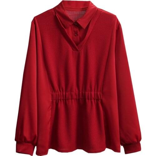 Spring 2021 Women Blouses Plus Size Fashion Casual Clothes Female Tops False Two Pieces Elastic Waist Blusas De Mujer XL/4XL