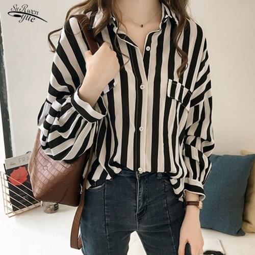Womens shirt new comfortable fashion elegant striped blouse long-sleeved plus size blouse 1728 50