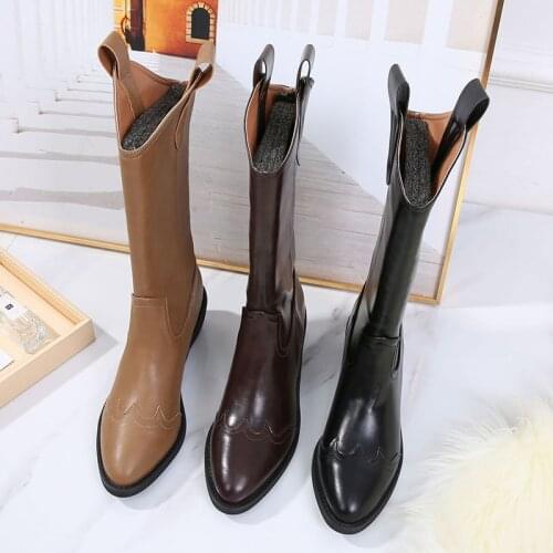 Koovan Womens Boots 2021 New Trend Autumn Cylinder Thick Heels Restoring Ancient Pointed Knights Cowboy Boots For Women Shoes