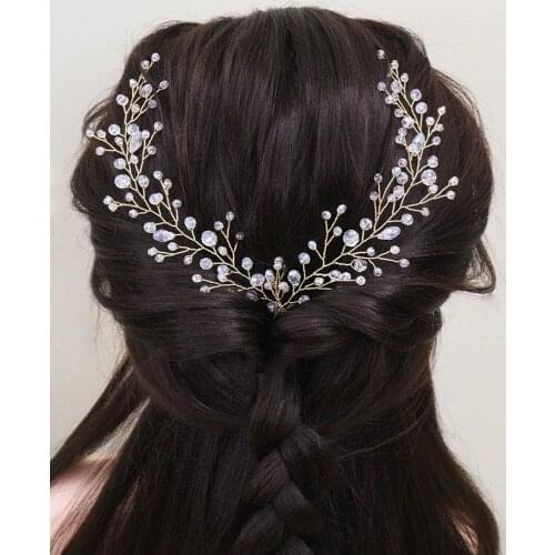 Crystal Gold Bridal Hair Vine Women Side Hairband Wedding Accessories for Hair Elegant Ladies Headpieces Bride Headbands
