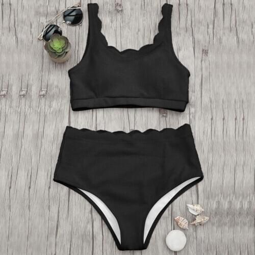 2020 Summer Women Solid Color Bikini Set Push-up Swimsuit Triangle Bather Suit High Waisted Bikini Beachwear