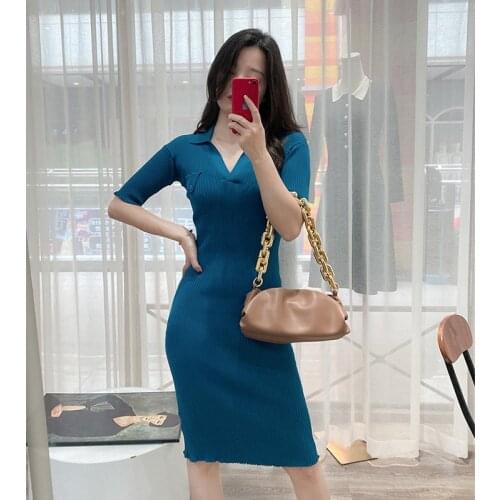 Women Dress 2021 Spring and Summer New Womens Stitching Sleeves Solid Color Mid-length Dress