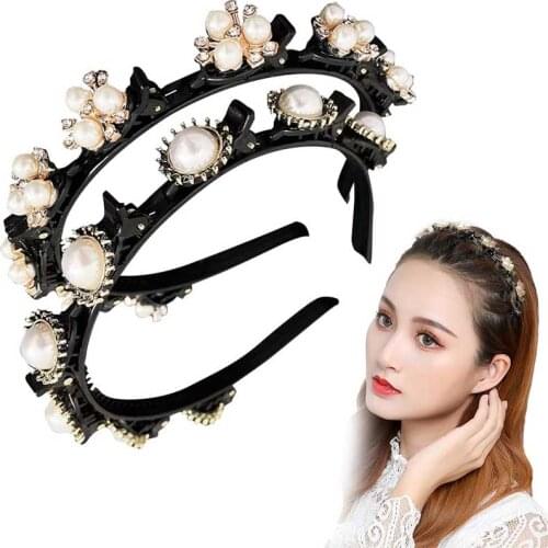 1PCS Non-Slip Alice Hairband Pearl Headband Women Hair Bands Hoop Claws Clips Double Bangs Hairstyle Hair Accessories Hairpins