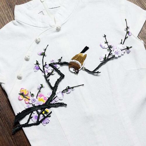 1 Piece Flower Bird Plum Embroidery Repair Patches Bag Jacket Jeans Iron On Patches for Dress Clothes Elegant Glue Sticker