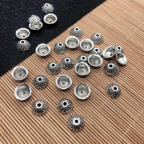 20Pcs Bead End Caps Findings Round Shape Silver Color 10.5x10.5x4mm, Charms for Anklet Making, Handmade DIY Bracelet Headwear