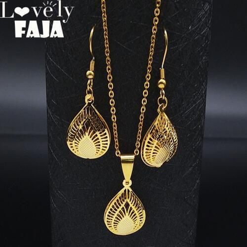 2021 Fashion Water Drop Stainless Steel Jewelry Set for Women Gold Color Necklace Set Jewelry acero inoxidable joyeria S1380S01