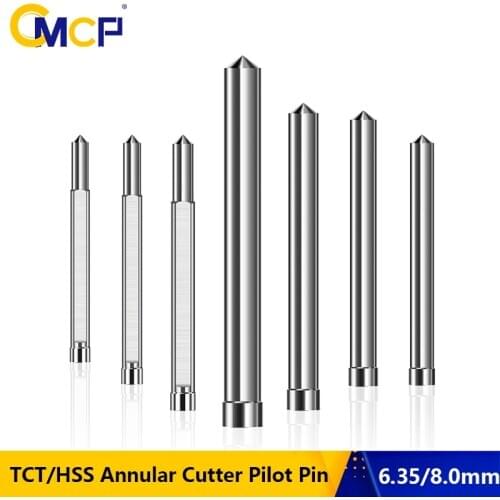 CMCP TCT/HSS Annular Cutter Pilot Pin 6.35mm 8mm Shank 77/90/102/127/160mm Long Pilot Pin Steel Plate Drill Accessories