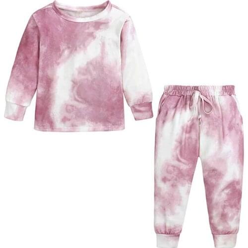 Kids Pajamas Sets Baby Boys Girls Tie Dye Long Sleeved Tshirt+Pants Chilren Girl Clothing Autumn Sleepwear Suit Pyjama Trousers