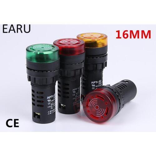 1pc AD16-16M 12V 24V 110V 220V 380V 16mm Flash Signal Light Red LED Active Buzzer Beep Alarm Indicator Red Green Yellow Black