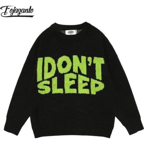 FOJAGANTO Autumn New Mens Fashion Sweaters Furry Letter Couple Pullover Harajuku All-Match Casual Loose Knit Sweaters Male